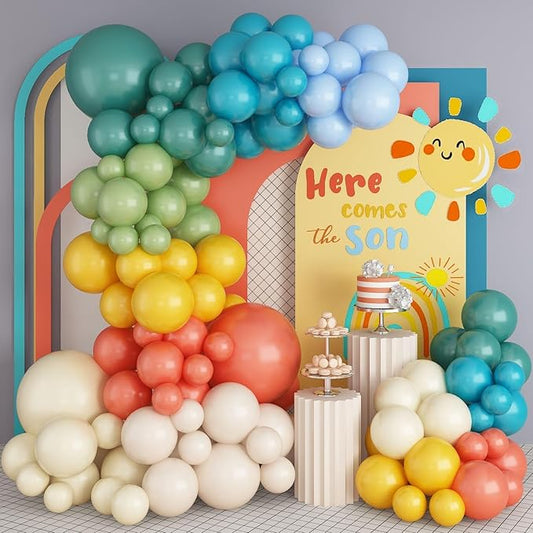 Retro Boho Balloon Arch Garland Kit 163Pcs Retro Blue Orange Mustard