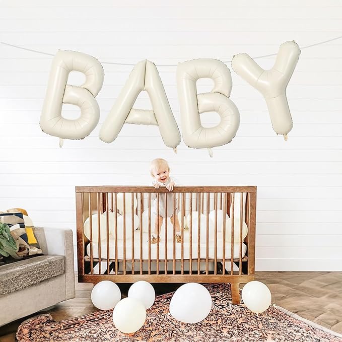 40 Inch Beige BABY Balloon for Baby Shower, Large Cream White Baby