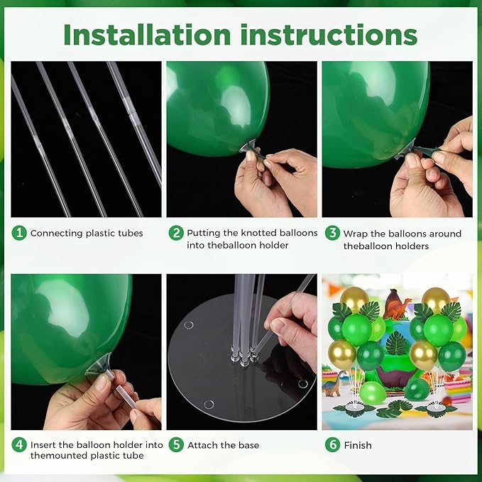6 Sets Jungle Safari Balloon Stand Kit for Table Gold Green Balloons