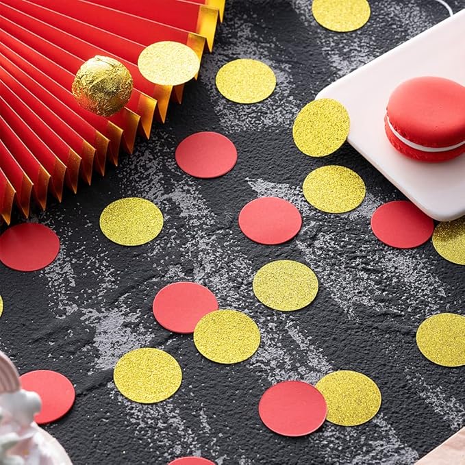 Gold and Red Confetti Table Decoration for Birthday Wedding