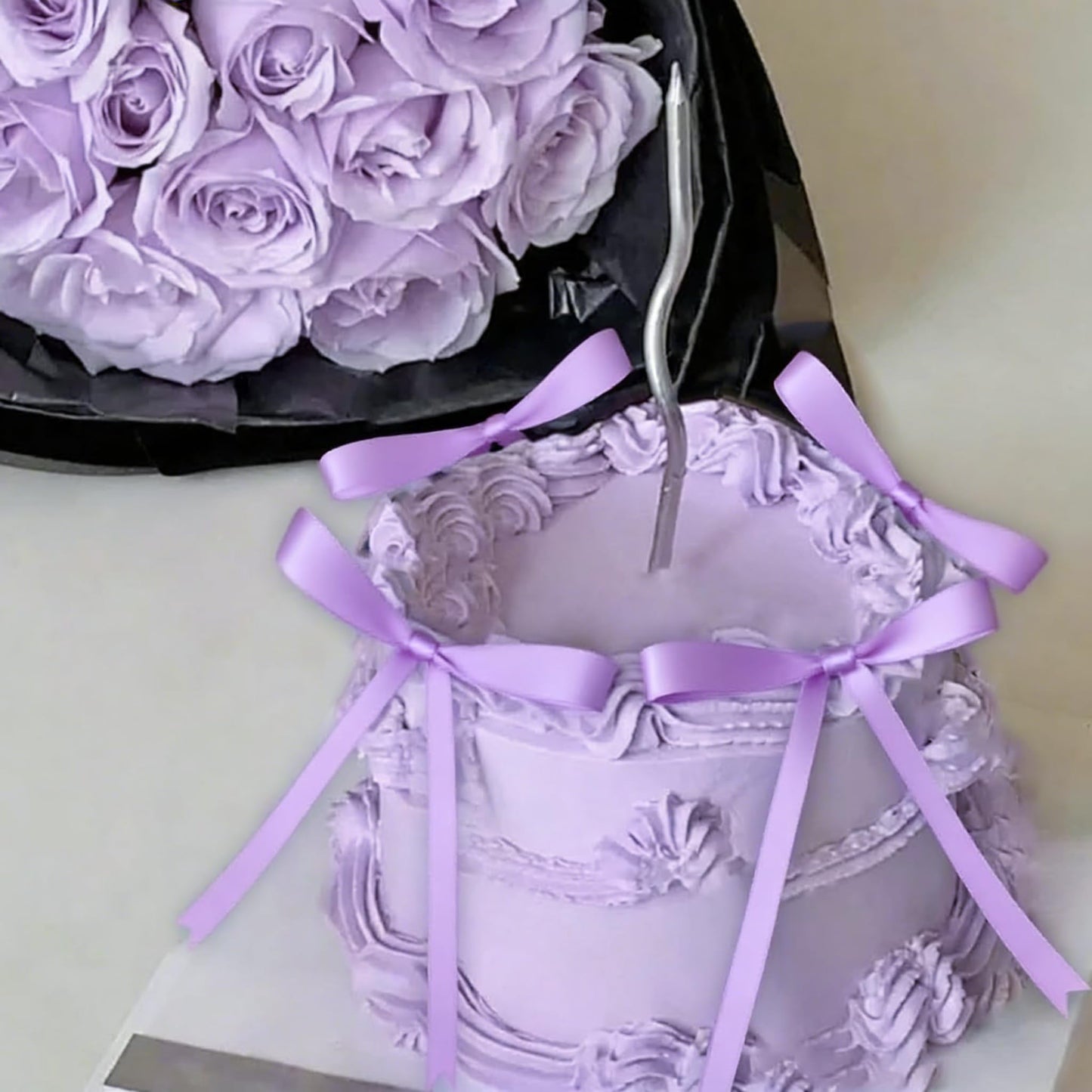 Purple Bow Cake Topper Coquette Bows Cake Decorations Dessert Purple