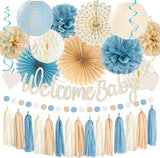 Light Dusty Blue Boho Baby Shower Party Decorations Beige Champagne