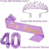 40th Birthday Decorations for Women Purple with 40th Birthday Sash