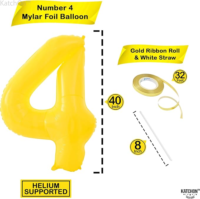 KatchOn, Yellow Number 4 Balloons - Giant, 40 Inch | 4 Number
