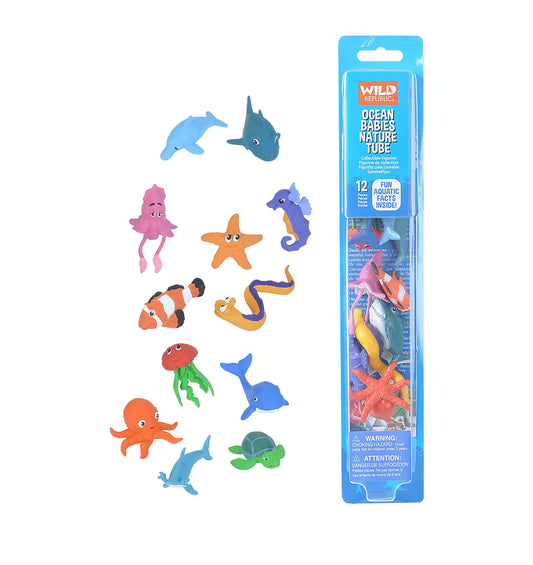Wild Republic Ocean Babies Figurines Tube, Octopus, Shark, Dolphin,