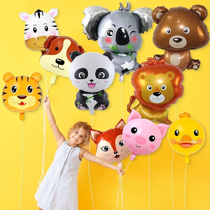 10 Pcs Safari Animal Balloons for Jungle Birthday Party Decorations -