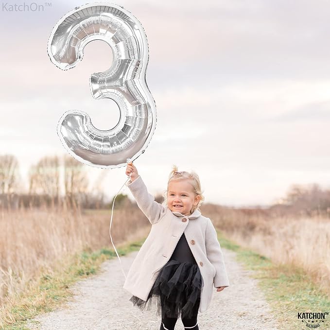 KatchOn, Big Silver Number 3 Balloon - 40 Inch | 3rd Birthday