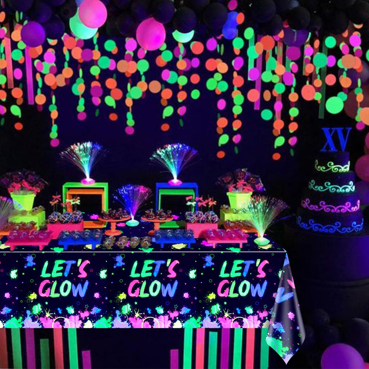 4 Pack Glow in the Dark Party Supplies Tablecloths, Including