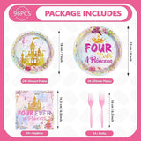 98 Pcs Princess Birthday Party Supplies Four Ever a Princess Plates