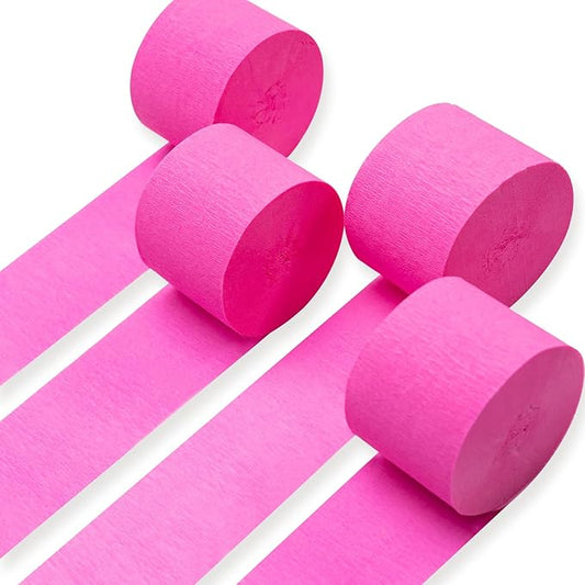 PartyWoo Pink Crepe Paper Streamers 4pcs 328ft Pack of Dark Hot Pink