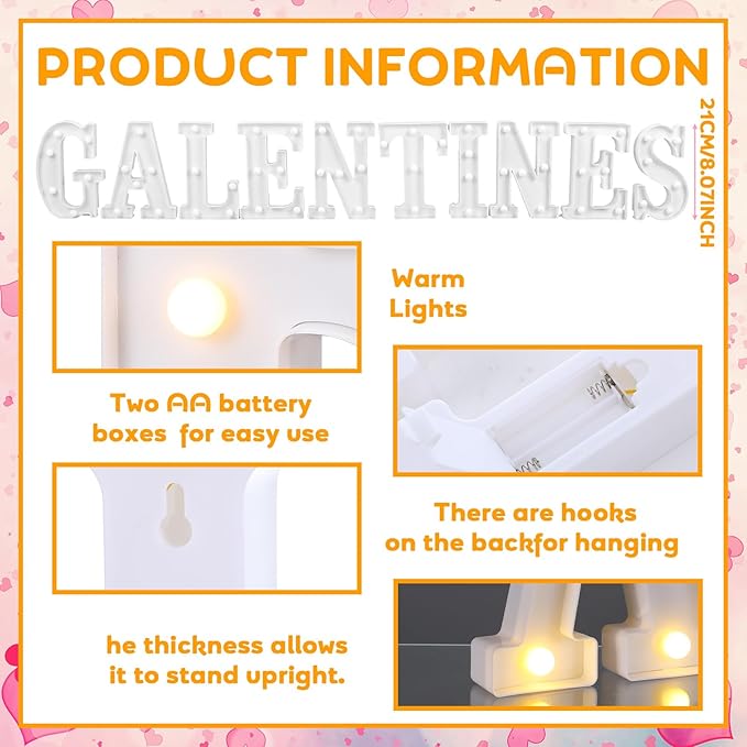 10 Pcs Galentine's Day Decorations 8.3 Inch Large LED Letter Lights