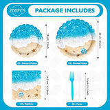 200Pcs Beach Party Decorations Ocean Waves Theme Plates and Napkins