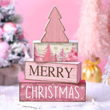 4 Pcs Christmas Table Decoration Wooden Pink Christmas Tree