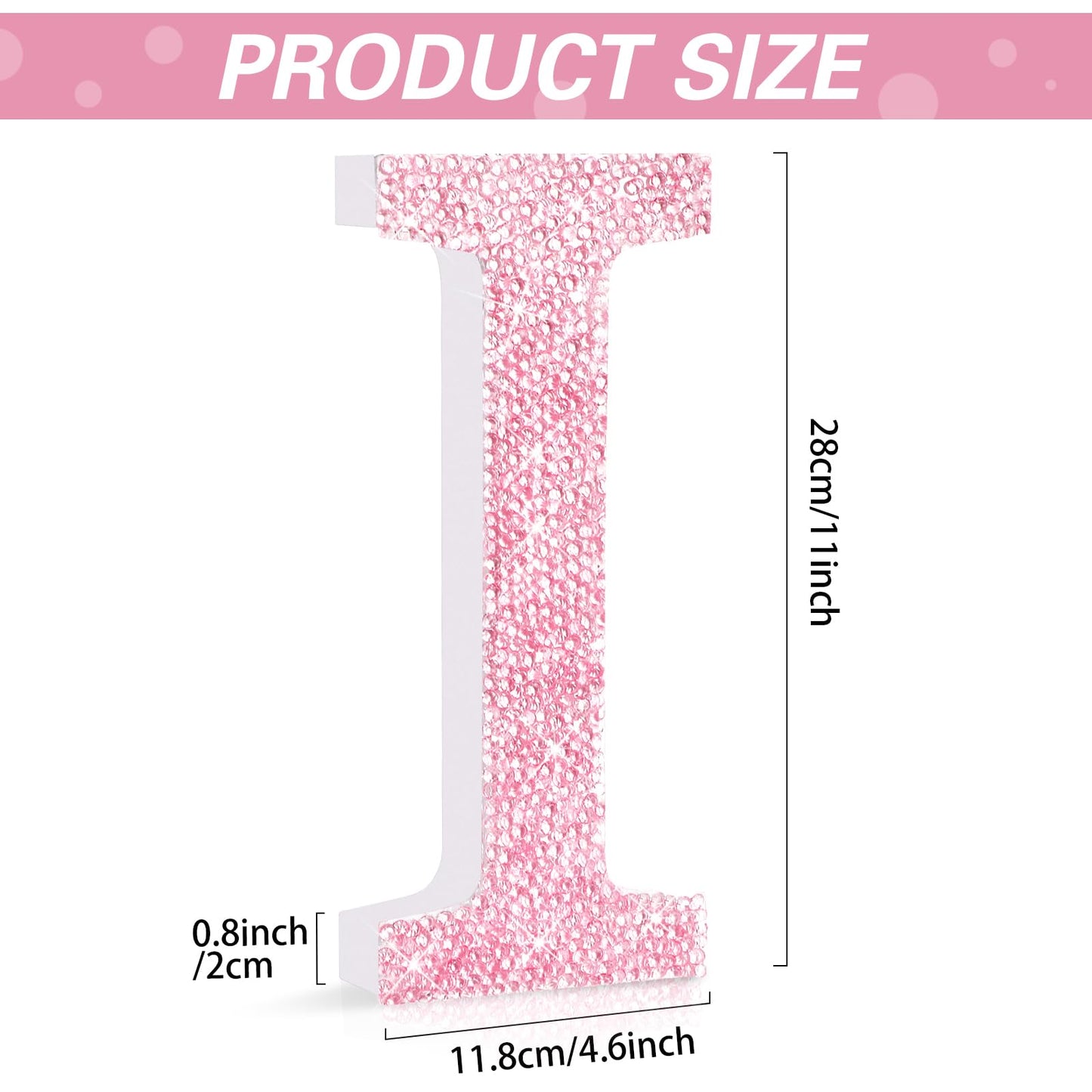 Qunclay Pink Crystal Diamond Letter Wall Decor, Glitter Wooden Bling