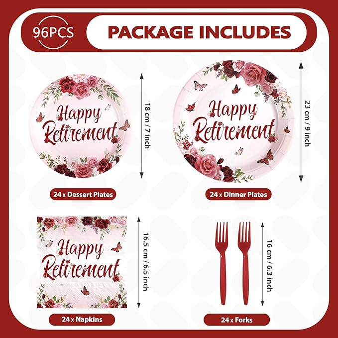 96Pcs Burgundy Retirement Party Decorations Burgundy Rose Floral