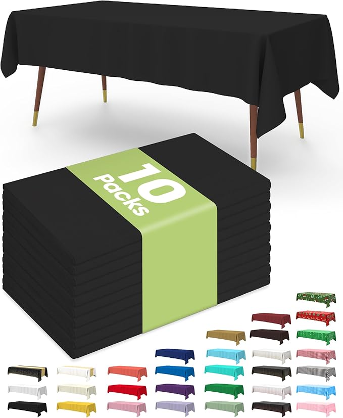 Pureegg Plastic Table Cloth Disposable 10 Pack, 54 x 108 Inch Table Cl