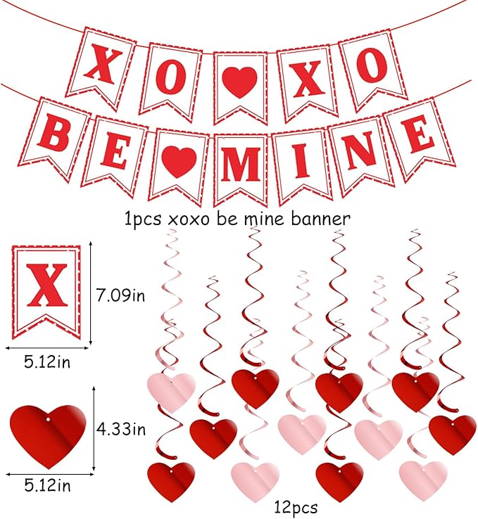 Galentines Party Decoration Valentines Heart Garland 25pcs Red Rose