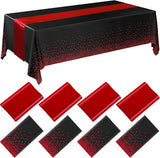 Breling 8 Pack Black and Red Disposable Plastic Tablecloths and Satin