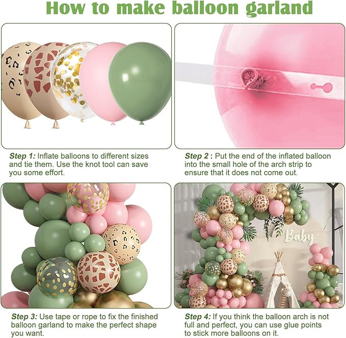 170Pcs Jungle Safari Balloons Garland Arch Kit Animal Printed Pink