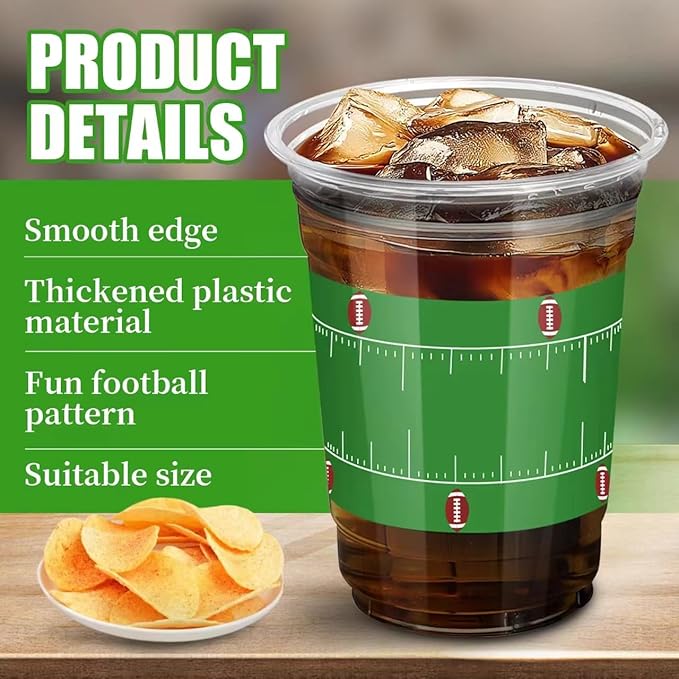 60 Pcs Football Party Cups in Bulk 16 Oz Disposable Plastic Football