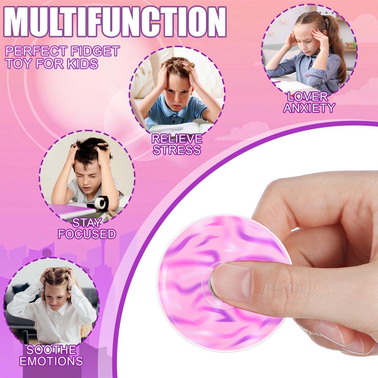 Sotiff 24 Pcs Kpop Party Favors Mini Fidget Spinners Bulk, Pink Kpop
