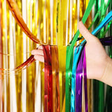 Voircoloria 2 Pack Rainbow Foil Fringe Backdrop Curtains, Tinsel