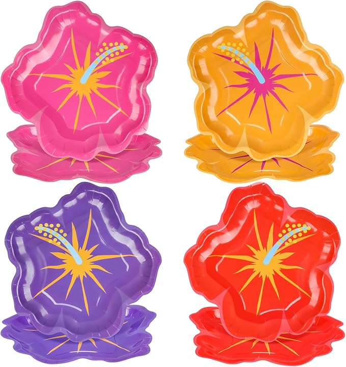 48 Pcs Hawaiian Hibiscus Paper Plates Decoration Summer Party Paper