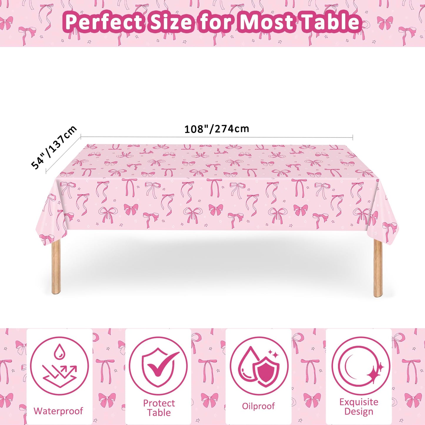 Pink Bow Party Plates and Napkins Supplies - 25 Disposable Plates, 25