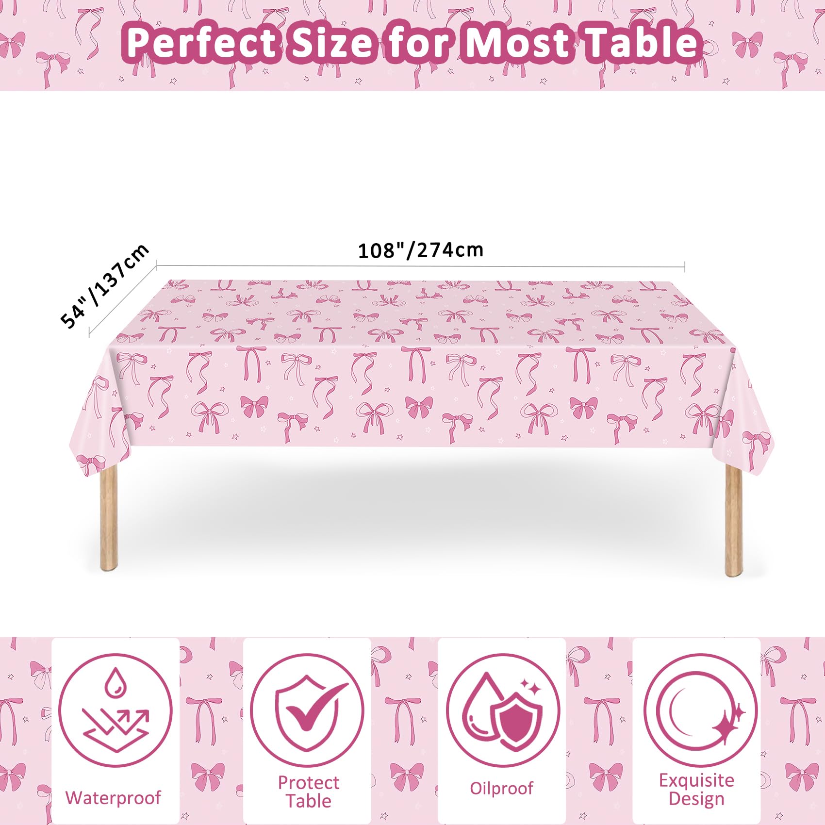 Pink Bow Party Plates and Napkins Supplies - 25 Disposable Plates, 25
