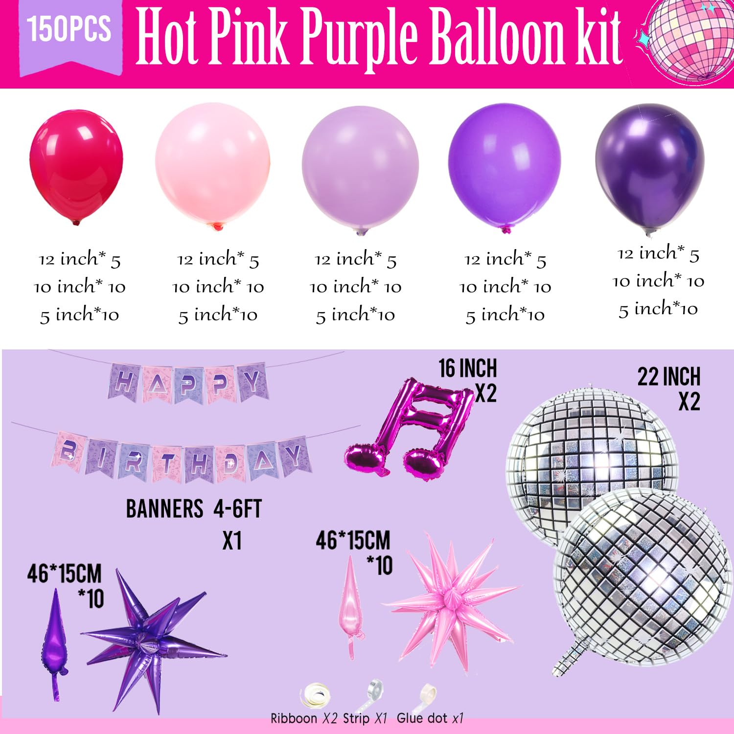 K-Pop Music themed Birthday Decorations with Hot Pink Metallic Purple