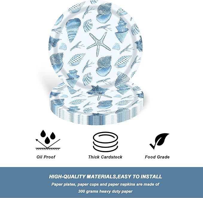 Ocean Seashell Party Plates Supplies Coastal Beach Party Tableware