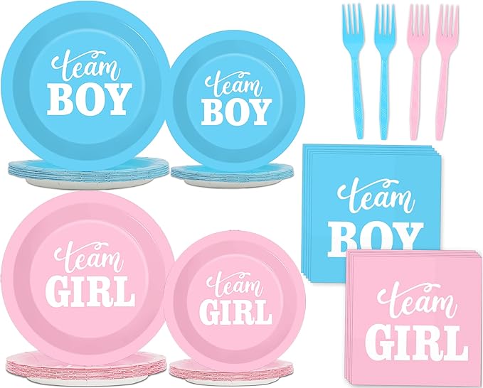 96 PCS Gender Reveal Party Supplies Gender Reveal Plates and Napkins