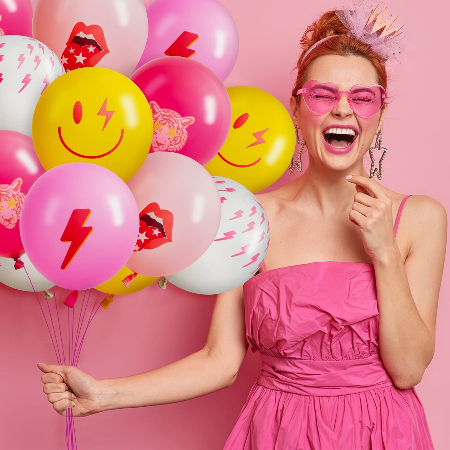 AellasNervalt 50Pcs Preppy Y2k Hot Pink Party Balloons Smile Face