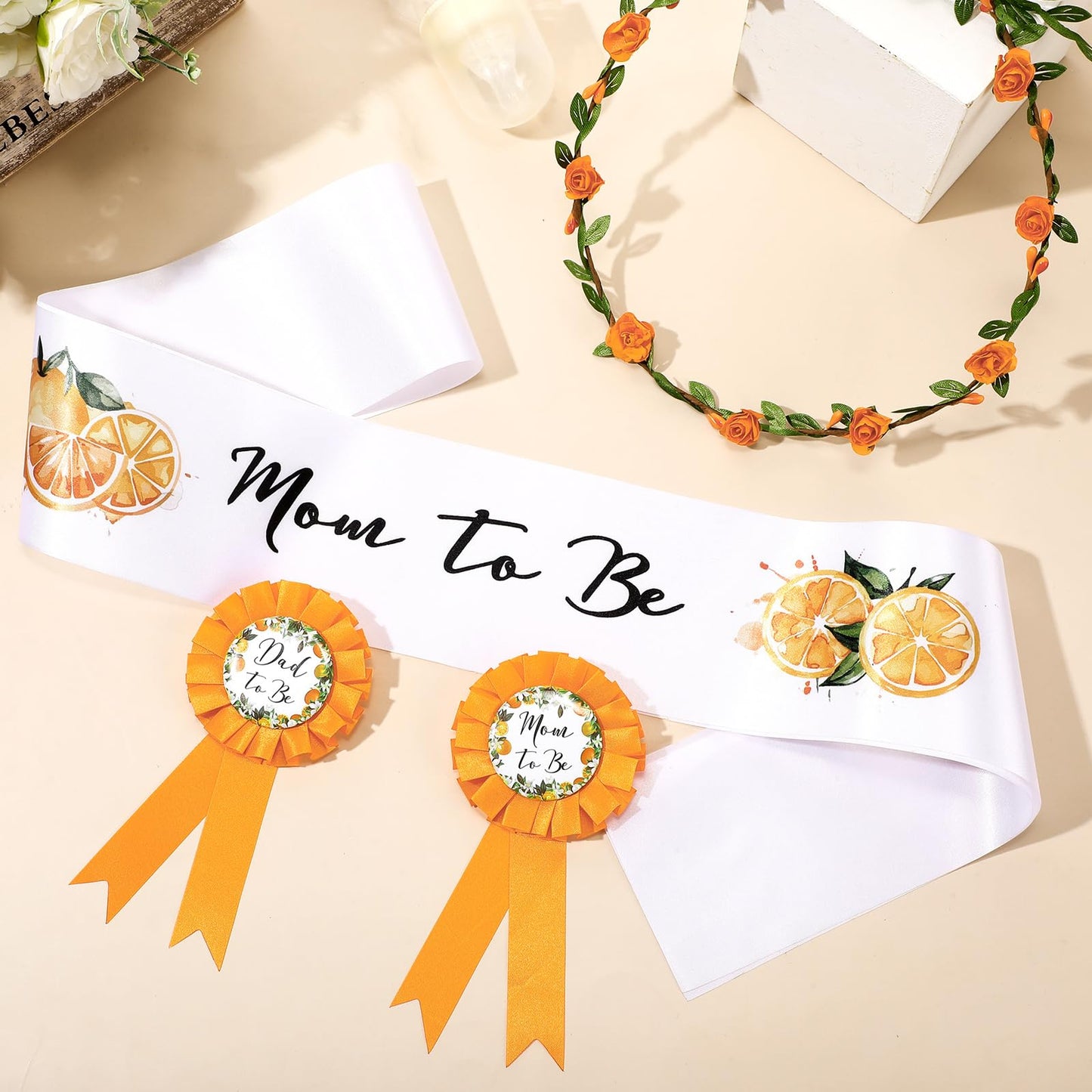 Xinnun 4 Pieces Little Cutie Citrus Mom to Be Sash Baby Shower