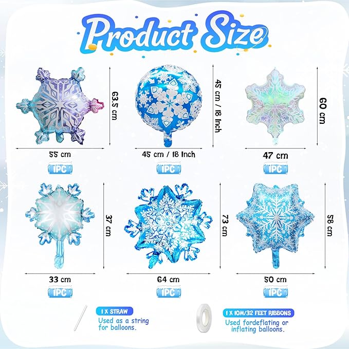 Biapian Snowflakes Balloons Set, Large Snowflake Shaped Foil Balloon,