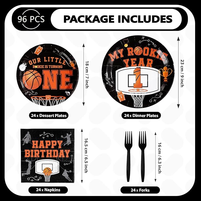 96Pcs Basketball 1st Birthday Party Supplies My Rookie Year First