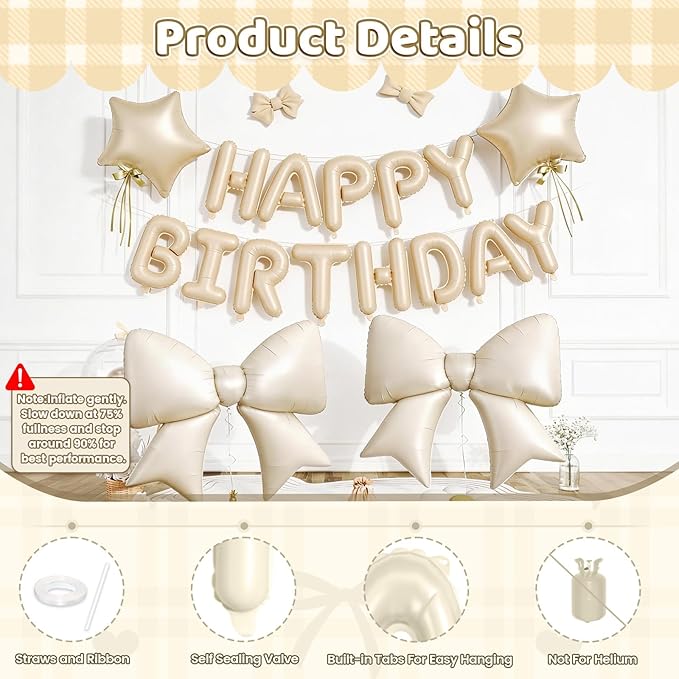 Biapian Apricot Happy Birthday Balloon Banner, 38Inch Bow Aluminum