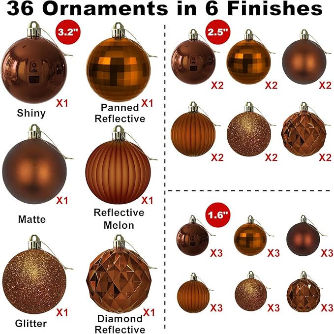 Bronze Christmas Ornaments - Christmas Tree Decorations Shatterproof