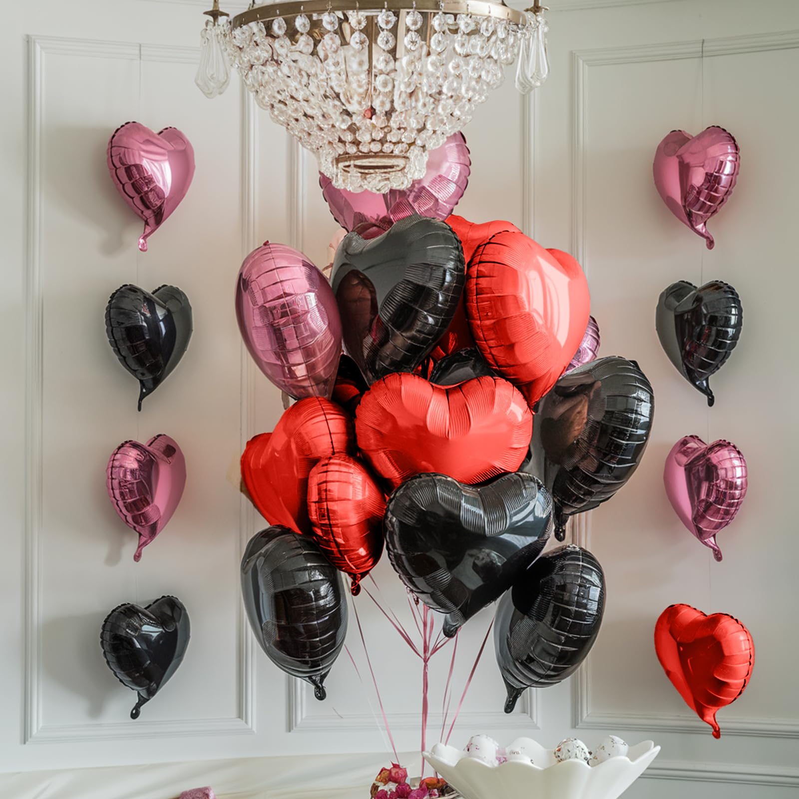 Black Pink Heart Balloons, 19PCS Light Pink and Red Black Heart Shape