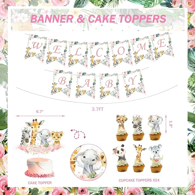 147 PCs Safari Baby Shower Decorations for Girl Party Inspo Jungle