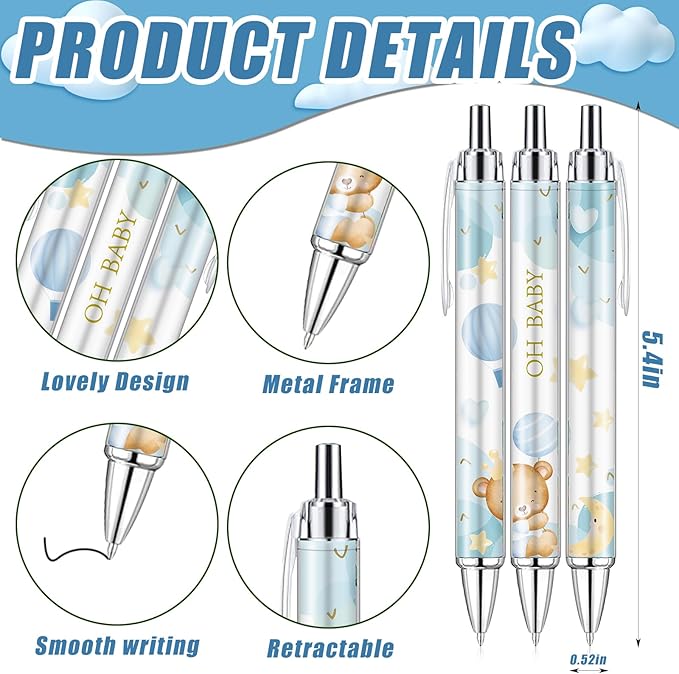 289 Pieces Baby Shower Gifts for Guest Blue Bear Ballpoint Pens and