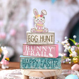 4 Pcs Easter Bunny Table Decor Wooden Pastel Bunny 3 tier Wooden