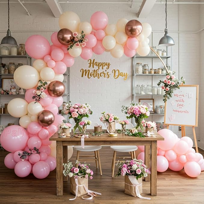 Pink Ivory Rose Gold Balloon Arch Kit Double Stuffed Light Pink