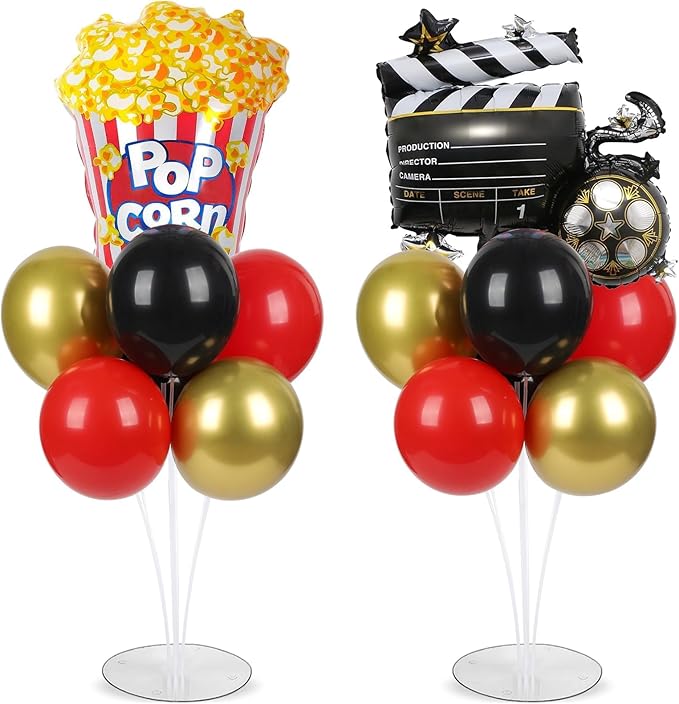 Movie Night Party Balloons Stand Kit 2 Sets with 2 Popcorn Clapboard