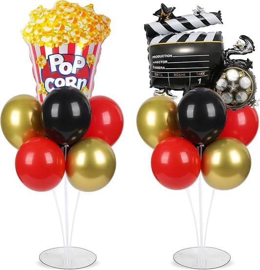 Movie Night Party Balloons Stand Kit 2 Sets with 2 Popcorn Clapboard