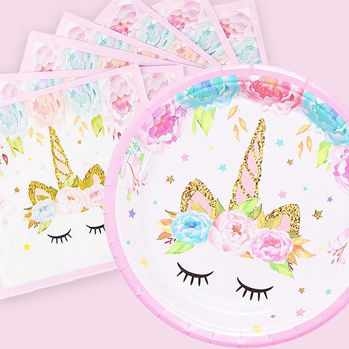 oneBest Unicorn Plates and Napkins 16 Serves