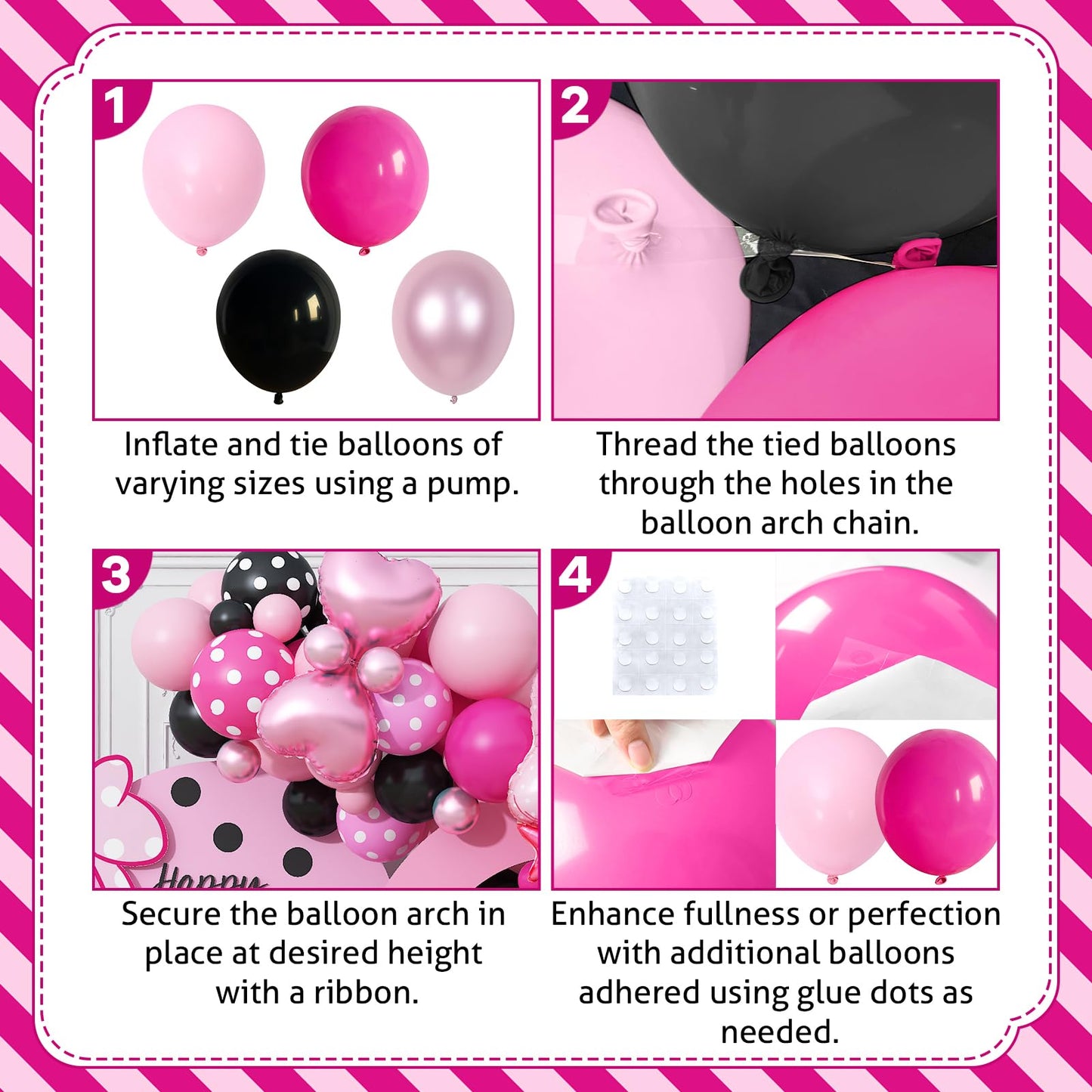 Pink and Black Balloons Arch Balloons Garland with Bow Heart Foil