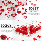 648PCS Valentines Party Decorations Kit with Rose Petals Red and