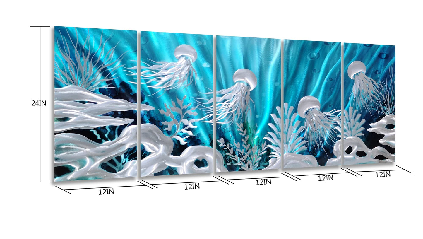SYGALLERIER Jelly Fish Large Metal Wall Art Hand Grind Aluminum