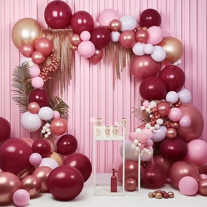 PartyWoo Red Pink and Gold Balloons, 140 pcs Ruby Red Pink and Chrome